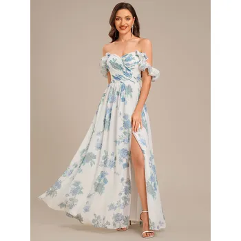 Dámské šaty šaty pro družičky s výstřihem do V a áčkovým lemem Barva: Modrá, Velikost: XS