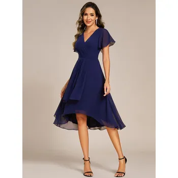 Dámské šaty Svatební šaty asymetrické s krátkým rukávem a volánky Barva: Tmavě Modrá, Velikost: 6XL