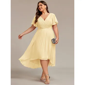 Dámské šaty Svatební šaty pro hosty z plisovaného šifonu Barva: Žlutá, Velikost: 6XL