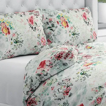 Povlečení Bavlněné ložní povlečení Sandra SA-415 Květiny na mintovém hexagonu Jednolůžko 140x200 a 70x90 cm