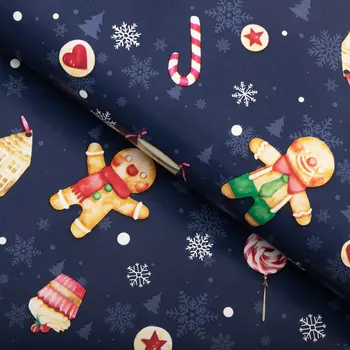 ubrus Vánoční PVC ubrus Vánoční perníčky a cukrovinky na tmavě modrém PV-194 - metráž š. 140 cm