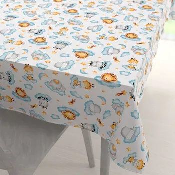 ubrus Dětský bavlněný obdélníkový ubrus Sandra SA-693 Africká zvířátka na modrých obláčcích na bílém 50x100 cm