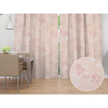 ubrus Bavlněný závěs Sandra SA-682 Eukalyptové listy na pastelově růžovém 140x140 cm