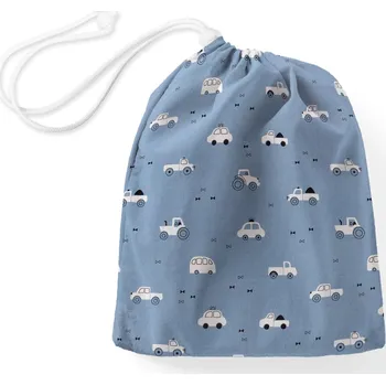 Školní sáček Bavlněný pytlík/sáček na přezůvky Sandra SA-589 Traktory a autíčka na modrém