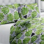 Bavlněné ložní povlečení Sandra SA-175 Zelené listy Monstera Jednolůžko 140x200 a 70x90 cm