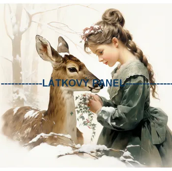 Látkový panel - Holčička s jelínkem - ZIM-162 Velikost: 15x15cm, Materiál: Bavlna