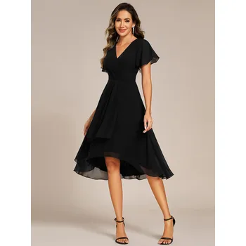 Dámské oblečení Svatební šaty asymetrické s krátkým rukávem a volánky Barva: Černá, Velikost: 3XL