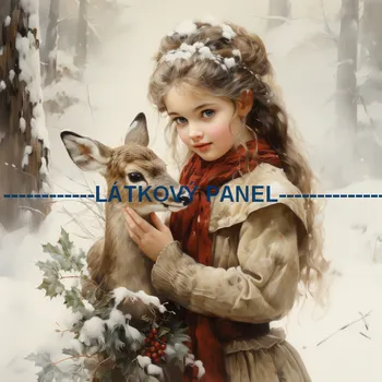 Látkový panel - Holčička s jelínkem - ZIM-159 Velikost: 30x30cm, Materiál: Kočárkovina