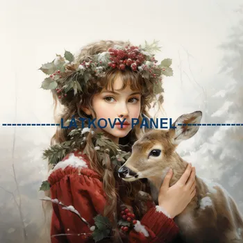 Látkový panel - Holčička s jelínkem - ZIM-157 Velikost: 20x20cm, Materiál: Mikroplyš