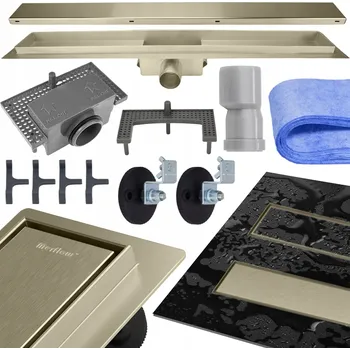 Odvodňovací žlab Lineární odtok 70 cm 2v1 zlatý, pod dlažbu, podlahový, do sprchy Merflow