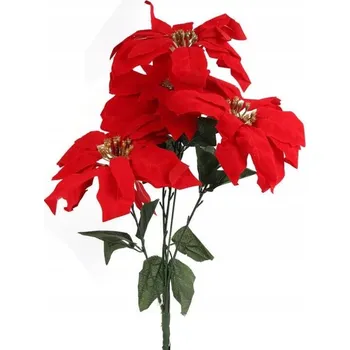 umělá květina KYTICE 5 VELUROVÝCH VÁNOČNÍCH HVĚZD 52 cm ČERVENÁ BARVA