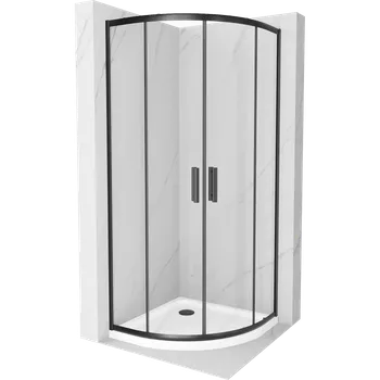 Mexen Rio půlkruhová sprchová kabina 80 x 80 cm, transparentní, černá + sprchová vanička Flat, bílá - 863-080-080-70-00-4110B Sprchové kouty s vaničkou