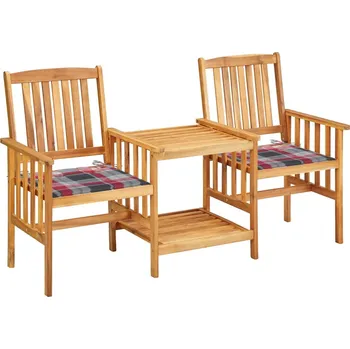 Zahradní lavice zahrada-XL Zahradní židle s čajovým stolkem a poduškami 2ks akáciové dřevo 3061288