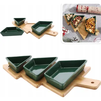 VÁNOČNÍ SADA MISEK VE TVARU STROMEČKU NA PŘEDKRMY, DIPY, BAMBUSOVÉ PRKÉNKO