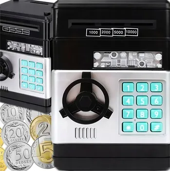 Pokladnička Pokladnička click4TOYS černá plastová s heslem a zvukovými efekty