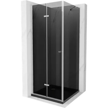 Mexen Lima skládací sprchový kout 80 x 80 cm, grafitová, chrom + sprchová vanička Flat, černá - 856-080-080-01-40-4070 Sprchové kouty s vaničkou