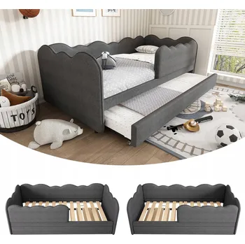 Pohovka Čalouněná dětská postel Rozkládací pohovka 90x190 s výsuvnou postelí šedá