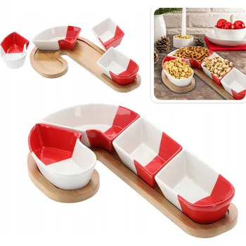 SADA VÁNOČNÍCH MISEK CANDY CANE NA PŘEDKRMY, DIPY S BAMBUSOVÝM PRKÉNKEM