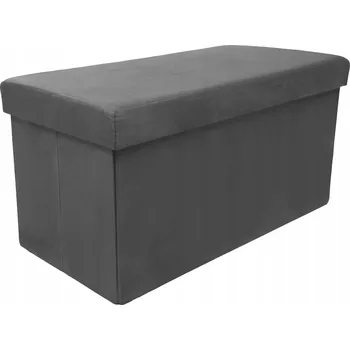 Taburet PUF TABURET SKLÁDACÍ SEDÁK S ÚLOŽNÝM PROSTOREM 60x30x30 cm TMAVĚ ŠEDÝ VELUR