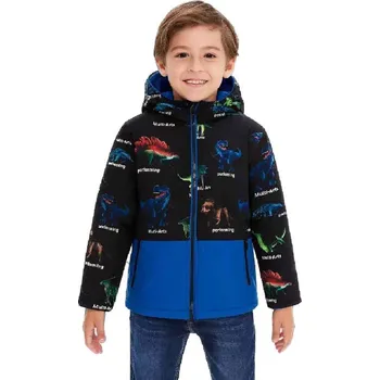 Chlapecké oblečení DĚTSKÁ ZIMNÍ BUNDA S DINOSAURY Barva: Černomodrá, Velikost: 140/146