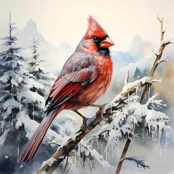 Látkový panel - Red Kardinál - ZIM-176 Velikost: 15x15cm, Materiál: Mikroplyš