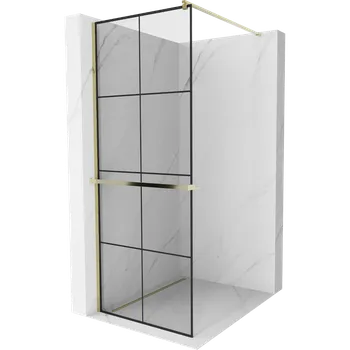Mexen Kioto+ sprchová zástěna s poličkou Walk-in 70 x 200 cm, černá mřížka, zlatá - 800-070-121-50-77 Sprchové stěny