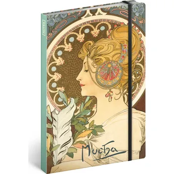 Blok Notes Alfons Mucha - Pero, nelinkovaný, 13 × 21 cm