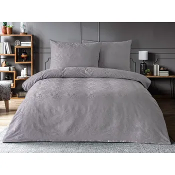 Povlečení Saténový povlak na polštář se žakárovým vzorem listy světle šedé 40x40