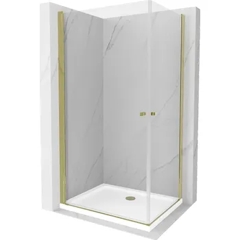 Mexen Pretoria Duo sprchová kabina otočná 80 x 70 cm, transparentní, zlatá + sprchová vanička Flat - 852-080-070-50-02-4010G Sprchové kouty s vaničkou