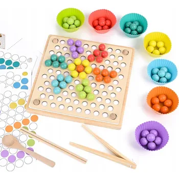 Dřevěná hračka Dřevěná vzdělávací skládačka Montessori Stavebnice Puzzle Kuličky Korálky