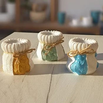 Vánoční dekorace Pletený svícen z efkostone – tři barvy modrá