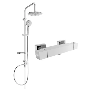 Sprchový set Mexen Carl nástěnná sprchová souprava s dešťovou hlavicí a termostatickou sprchovou baterií Cube, chrom - 77200240-00 Nástěnné sprchové systémy
