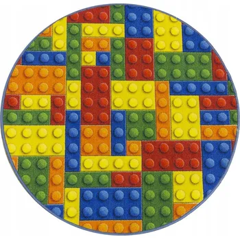 Koberec Průměr 80 cm KULATÝ BAREVNÝ KOBEREC PRO DĚTI CHLAPCE KOSTKY KOLO 3D