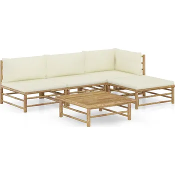Zahradní sestava zahrada-XL 5dílná zahradní sedací souprava + krémově bílé podušky bambus 3058191