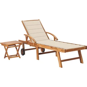 Zahradní lehátko zahrada-XL Zahradní lehátko se stolkem a poduškou masivní teak 3063023