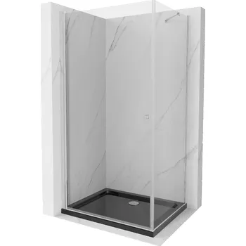 Mexen Pretoria sprchový kout otočný 80 x 90 cm, transparentní, chrom + vanička Flat, černá - 852-080-090-01-00-4070 Sprchové kouty s vaničkou