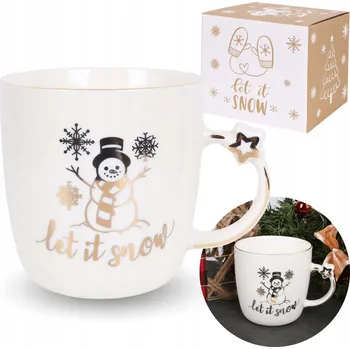 VÁNOČNÍ PORCELÁNOVÝ HRNEK, vzor - Sněhulák, V KRABIČCE 360 Ml