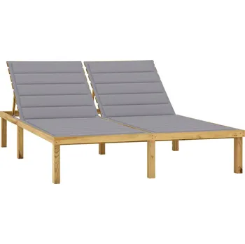 Zahradní lehátko zahrada-XL Dvojité lehátko s šedými poduškami impregnovaná borovice 3065880