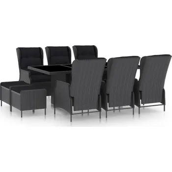 Zahradní sestava zahrada-XL 9dílný zahradní jídelní set s poduškami polyratan tmavě šedý 3060157