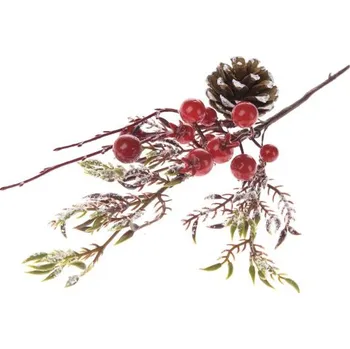 umělá květina Casa de Engel Umělá větvička s jehličím červenými bobulemi a šiškou 48/384