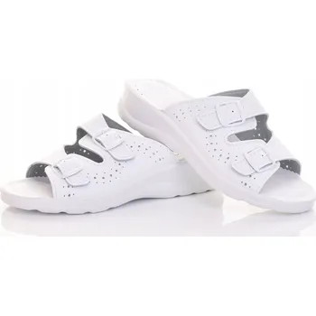 Pracovní obuv LEHKÉ DÁMSKÉ PROFILOVANÉ LÉKAŘSKÉ PANTOFLE NA PĚNOVÉ PODRÁŽCE Z KŮŽE