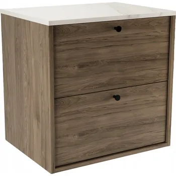 Koupelnový nábytek Skříňka pod umyvadlo 60 cm Ořech Tmavý s deskou Bílý Mramor Belino