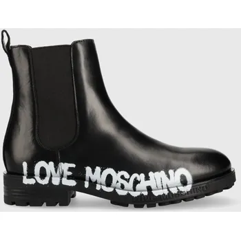 Dámská zimní obuv Kožené kotníkové boty Love Moschino dámské, černá barva, na plochém podpatku JA21084G1FIA0000 99X, EUR 38