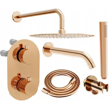 Vodovodní baterie Mexen Kai DR70 podomítková sada vanové a sprchové baterie s dešťovou hlavicí 30 cm, růžové zlato - 77602DR70301-60 Podomítkové vanové systémy