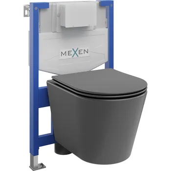Klozet Mexen podomítková sada WC rám Fenix XS-F s WC mísou Rico a pomalu klesající deskou, tmavě šedý mat - 68030724071 Podomítkové WC sady