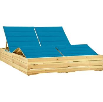 Zahradní lehátko zahrada-XL Dvojité lehátko s modrými poduškami impregnovaná borovice 3065988