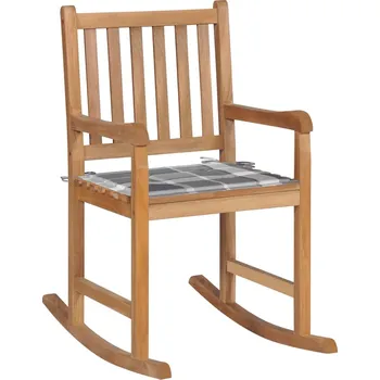 zahrada-XL Houpací křeslo s šedou károvanou poduškou masivní teak 3062771