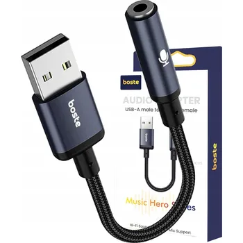 Audio kabel Boste kabel adaptér převodník audio USB-A na AUX mini jack 3.5mm 15cm