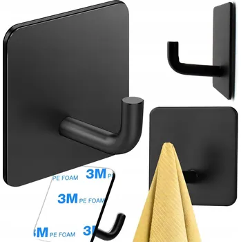 Věšák SAMOLEPICÍ ČTVERCOVÝ RUČNÍKOVÝ HÁČEK, UNIVERZÁLNÍ, NEINVAZIVNÍ, ČERNÝ