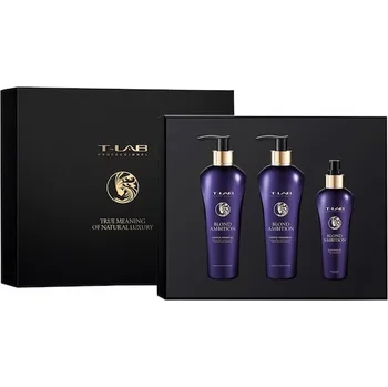 Kosmetická sada T-LAB-Professional Sbirka Blond-AmbitionRituální sada pro blondýnky Purple Shampoo 300 ml + Treatment Elixir Absolute 150 1 Stk. (2 008,00 Kč / 1 ks.)